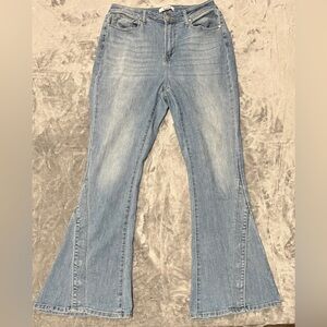 ARULA High Waisted Flare Haikure Wash Jeans with Snap Bottoms Size 14